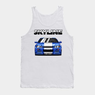 Nissan Skyline r34 GTR White Grey and Blue, JDM Car Tank Top